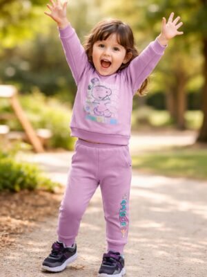 Kız Çocuk Mor Takım Uzun Kollu Sweat ve Pantolon, Rahat ve Şık Tasarım