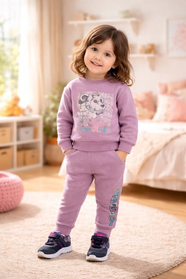 Kız Çocuk Mor Takım Uzun Kollu Sweat ve Pantolon, Rahat ve Şık Tasarım - Gorsel 2