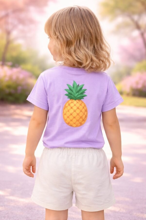 Kız Çocuk Mor Yazlık Ananas Baskılı Tişört, Yazlık ve Rahat Giyim - Gorsel 4
