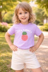 Kız Çocuk Hola Summer Yazılı Ananas Baskılı  Tişört