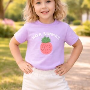 Kız Çocuk Mor Yazlık Ananas Baskılı Tişört, Yazlık ve Rahat Giyim