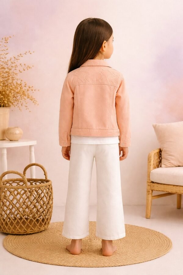 Kız Çocuk Kısa Kollu Tül İşlemeli Kot Ceket Takım, rahat ve şık, çeşitli bedenlerde - Gorsel 4