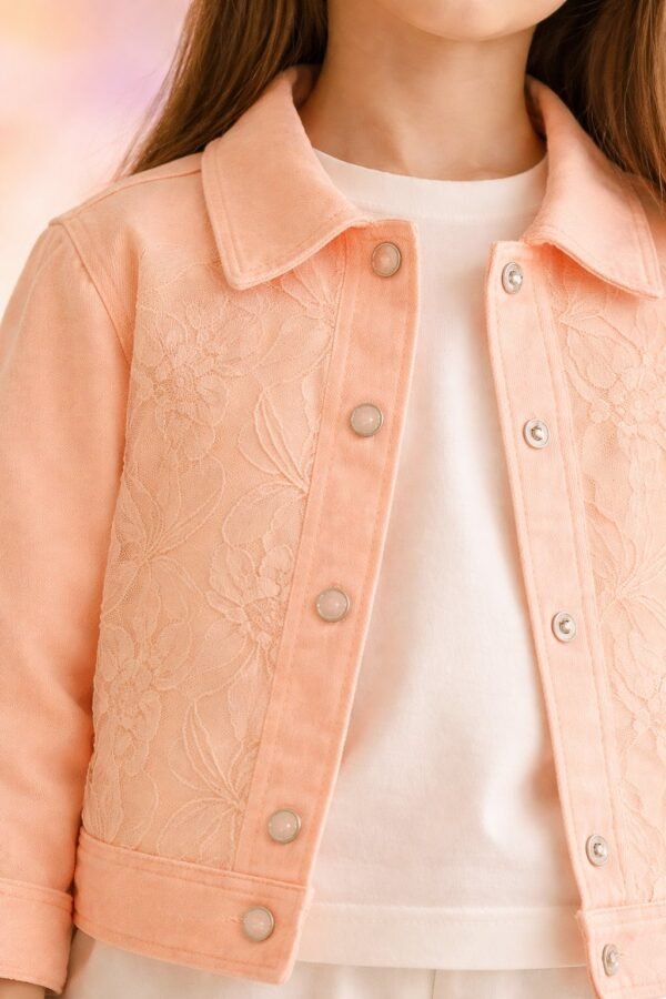 Kız Çocuk Kısa Kollu Tül İşlemeli Kot Ceket Takım, rahat ve şık, çeşitli bedenlerde - Gorsel 3