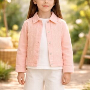 Kız Çocuk Kısa Kollu Tül İşlemeli Kot Ceket Takım, rahat ve şık, çeşitli bedenlerde