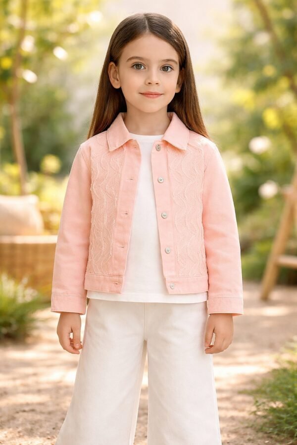Kız Çocuk Kısa Kollu Tül İşlemeli Kot Ceket Takım, rahat ve şık, çeşitli bedenlerde