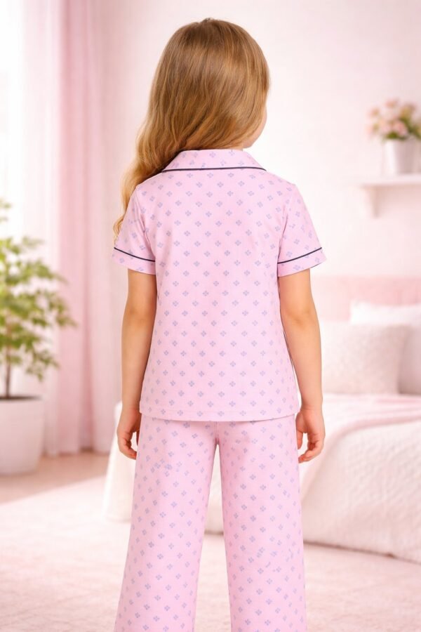 Kız Çocuk Pijama Takımı Çiçek Baskılı Pembe Renk Kız Çocuk Giyim - Gorsel 4