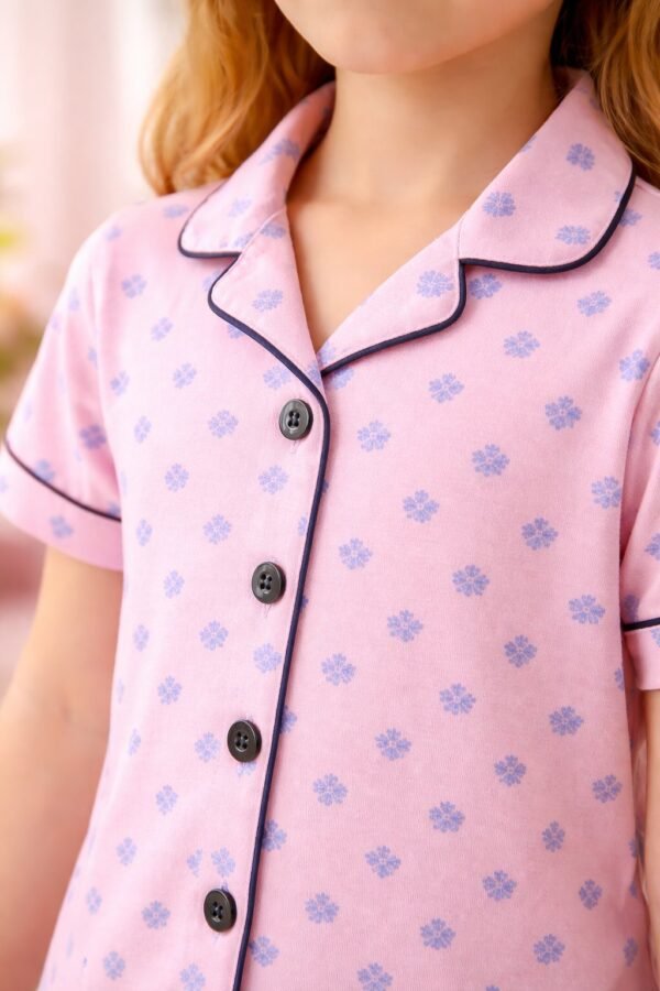 Kız Çocuk Pijama Takımı Çiçek Baskılı Pembe Renk Kız Çocuk Giyim - Gorsel 3