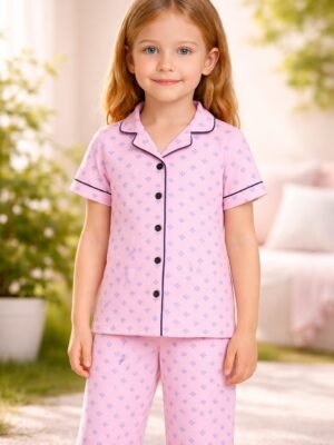 Kız Çocuk Pijama Takımı Çiçek Baskılı Pembe Renk Kız Çocuk Giyim