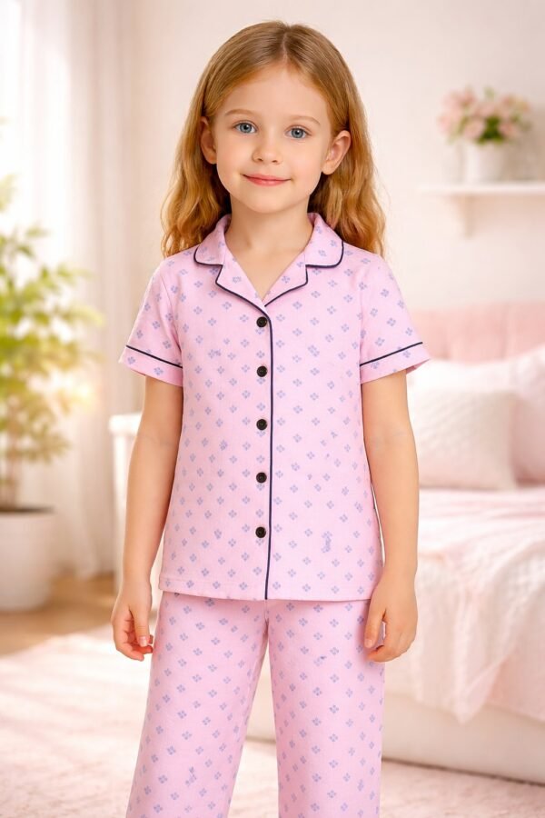 Kız Çocuk Pijama Takımı Çiçek Baskılı Pembe Renk Kız Çocuk Giyim - Gorsel 2