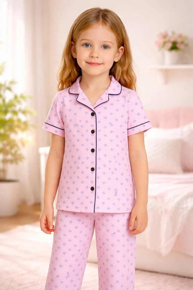 Kız Çocuk Pijama Takımı Çiçek Baskılı Pembe Renk Kız Çocuk Giyim - Gorsel 2