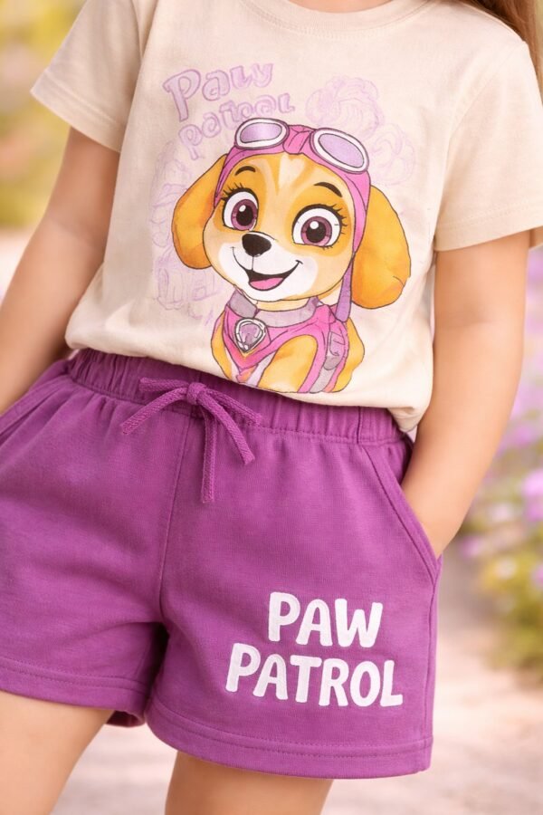 Kız Çocuk Paw Petrol Baskılı Kısa Kollu Şortlu Takım - Bebek Giyim - Gorsel 3