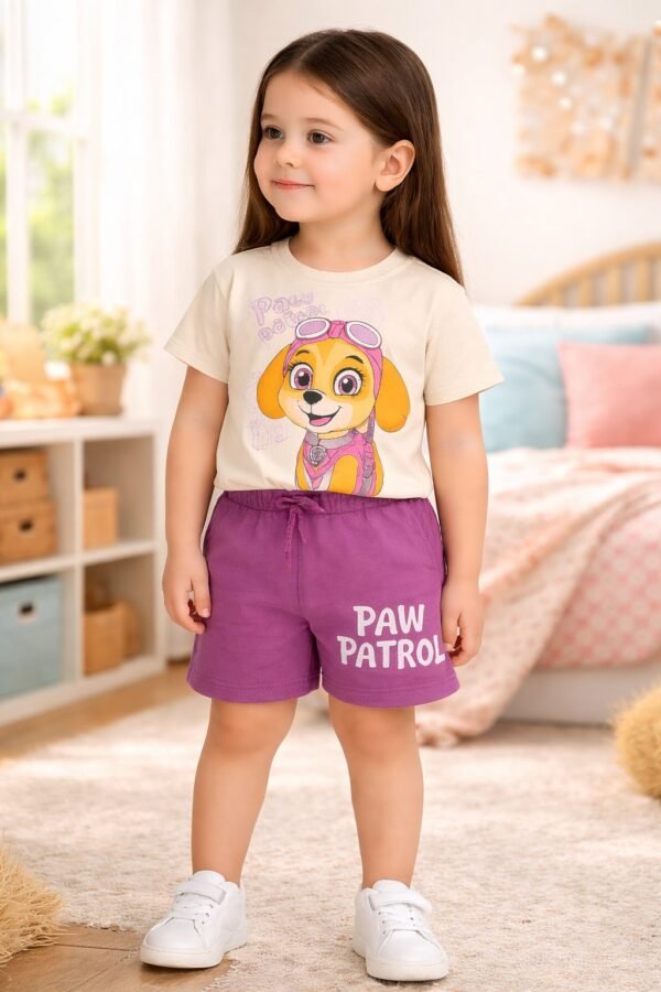 Kız Çocuk Paw Petrol Baskılı Kısa Kollu Şortlu Takım - Bebek Giyim - Gorsel 2