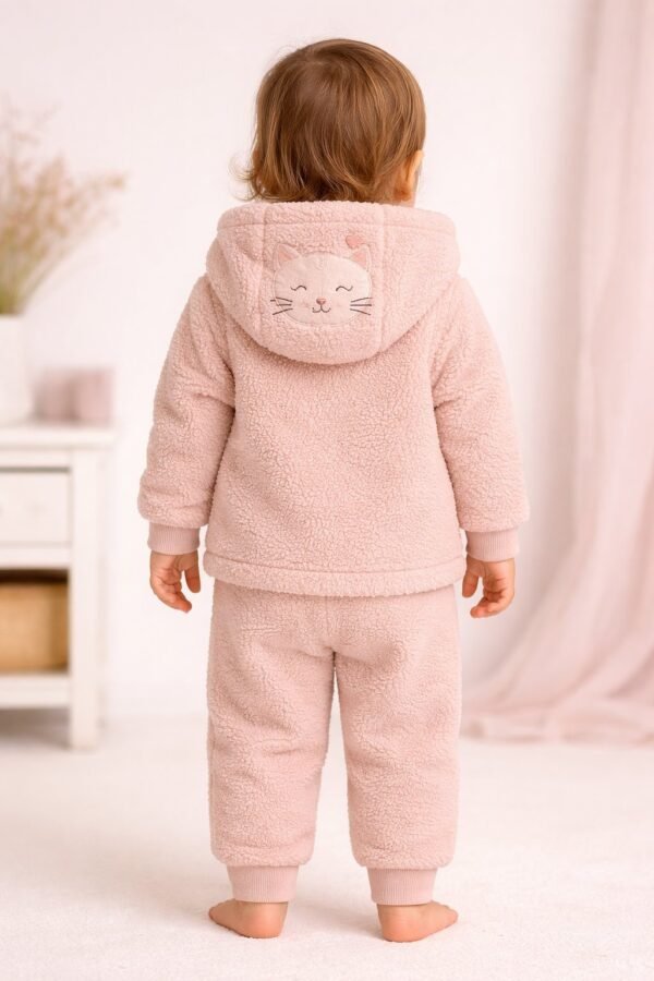 Kız Çocuk Peluş Takım Kapşonlu Kanguru Cepli Baskılı, Bebek Giyim, Yumuşak ve Rahat - Gorsel 4