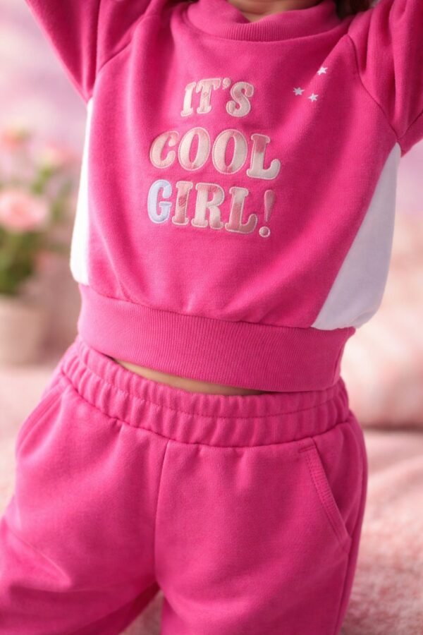Kız Çocuk Pembe Takım Sweat ve Alt, rahat ve şık çocuk giyim, hareket özgürlüğü sağlayan set - Gorsel 3