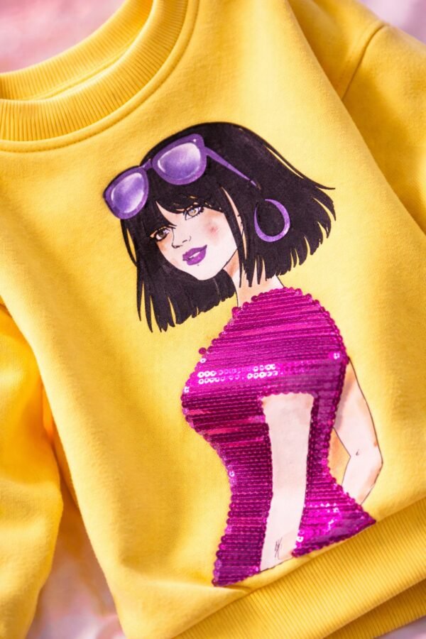 Kız Çocuk Pul İşlemeli Sweatshirt 11-13 Yaş Kalın Dokulu, rahat ve şık - Gorsel 3