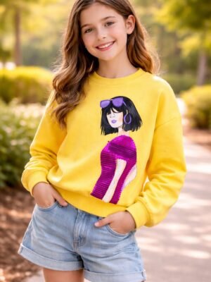 Kız Çocuk Pul İşlemeli Sweatshirt 11-13 Yaş Kalın Dokulu, rahat ve şık