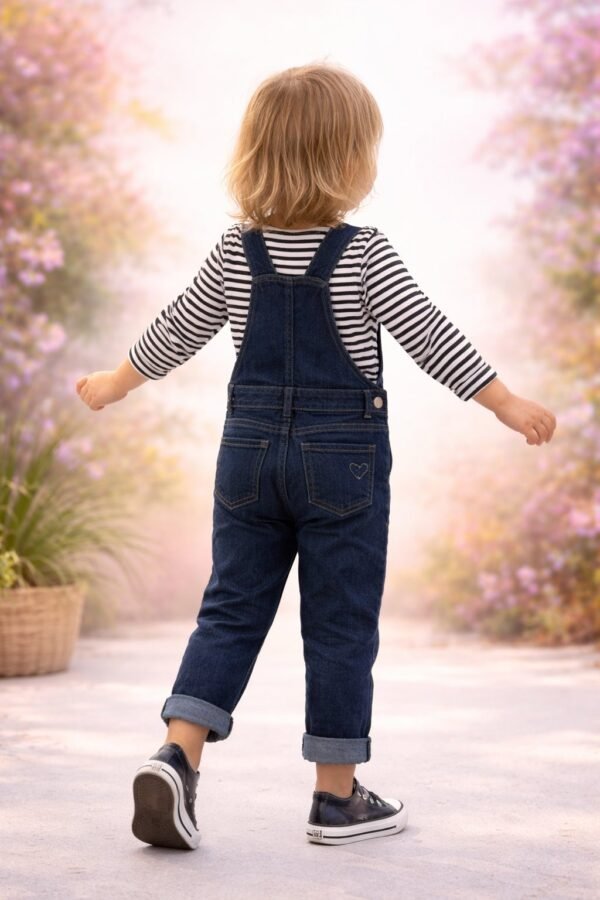 Kız Çocuk Salopet Takım Mavi Renkli Sweat ve Kot Tasarım Günlük Giyim - Gorsel 4