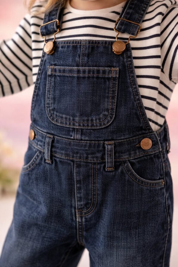 Kız Çocuk Salopet Takım Mavi Renkli Sweat ve Kot Tasarım Günlük Giyim - Gorsel 3