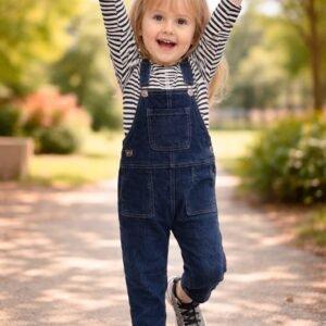 Kız Çocuk Salopet Takım Mavi Renkli Sweat ve Kot Tasarım Günlük Giyim