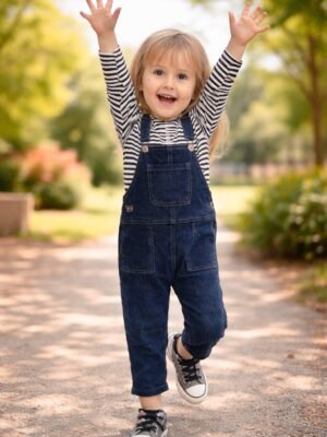 Kız Çocuk Salopet Takım Mavi Renkli Sweat ve Kot Tasarım Günlük Giyim
