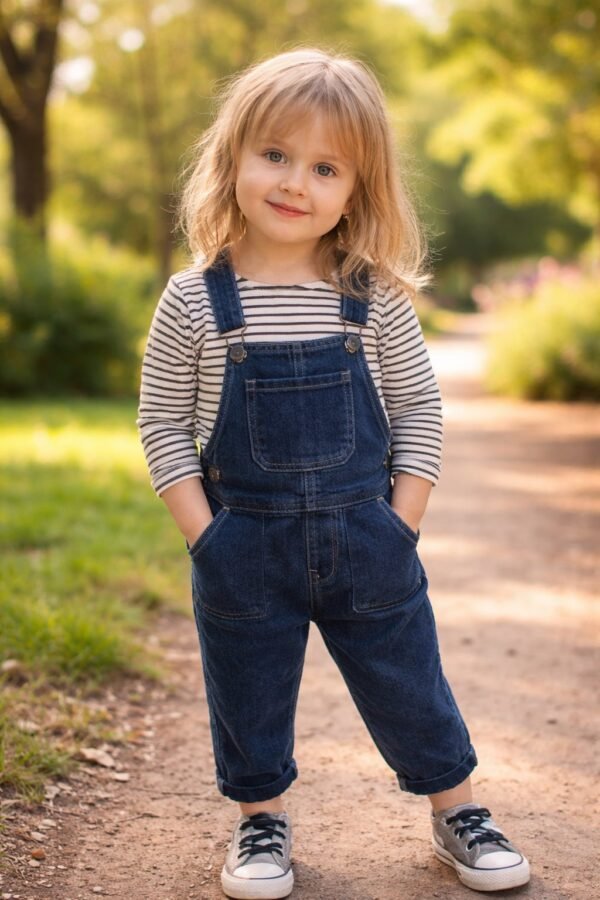 Kız Çocuk Salopet Takım Mavi Renkli Sweat ve Kot Tasarım Günlük Giyim - Gorsel 2
