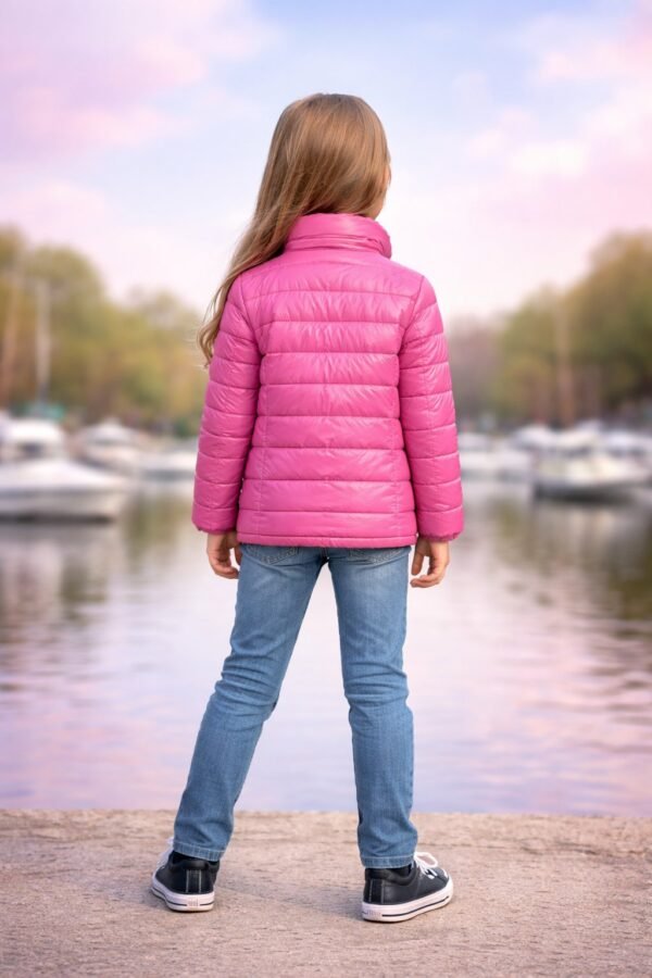 Kız Çocuk Şişme Mont Pembe Yandan Cepli Fermuarlı Kız Giyim - Gorsel 4