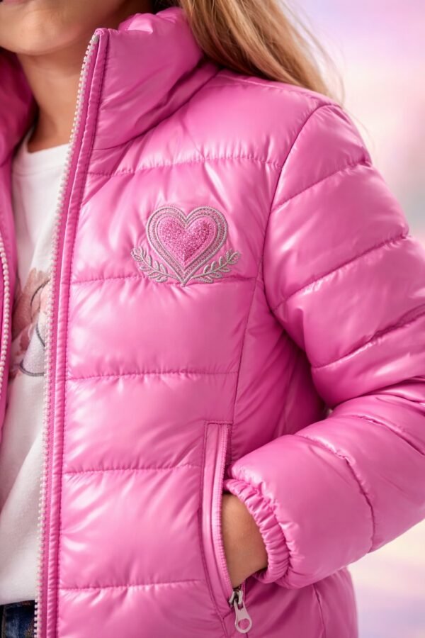 Kız Çocuk Şişme Mont Pembe Yandan Cepli Fermuarlı Kız Giyim - Gorsel 3
