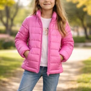 Kız Çocuk Şişme Mont Pembe Yandan Cepli Fermuarlı Kız Giyim