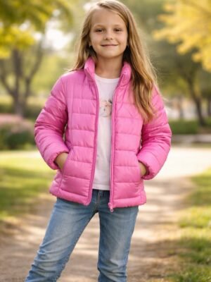 Kız Çocuk Şişme Mont Pembe Yandan Cepli Fermuarlı Kız Giyim