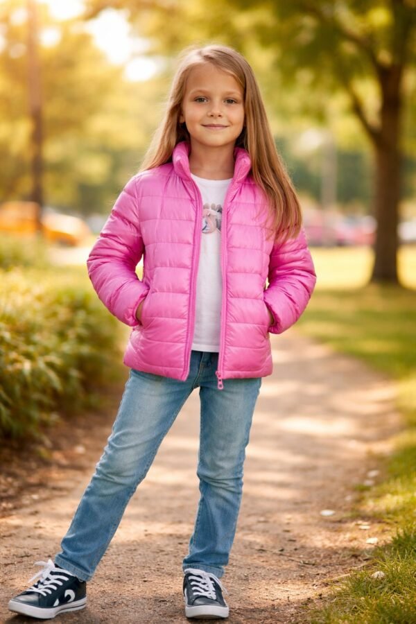 Kız Çocuk Şişme Mont Pembe Yandan Cepli Fermuarlı Kız Giyim - Gorsel 2