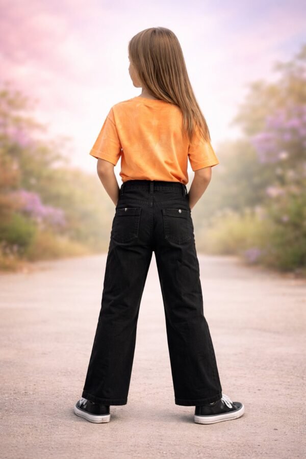 Kız Çocuk Siyah Kot Pantolon Konforlu Pamuklu Kumaş Beden Seçenekleri - Gorsel 4