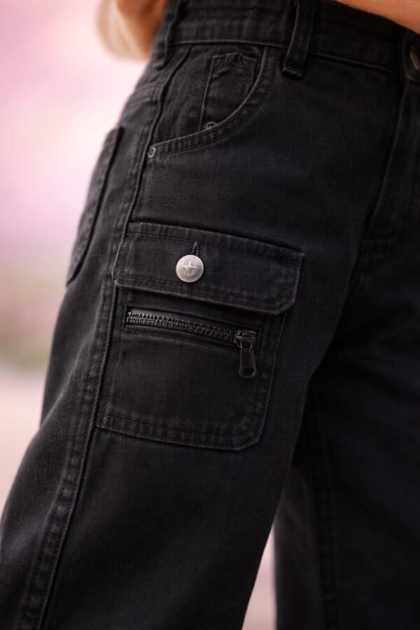 Kız Çocuk Siyah Kot Pantolon Konforlu Pamuklu Kumaş Beden Seçenekleri - Gorsel 3