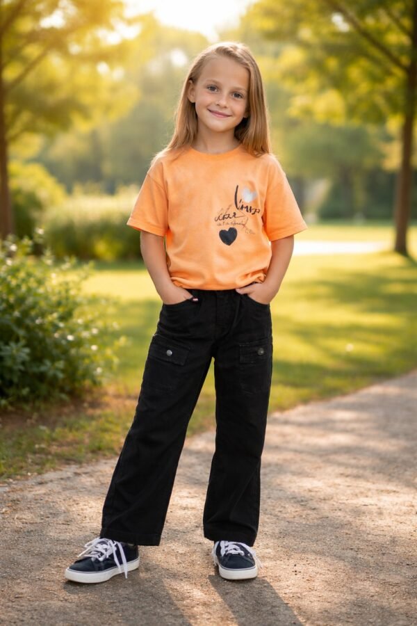 Kız Çocuk Siyah Kot Pantolon Konforlu Pamuklu Kumaş Beden Seçenekleri - Gorsel 2