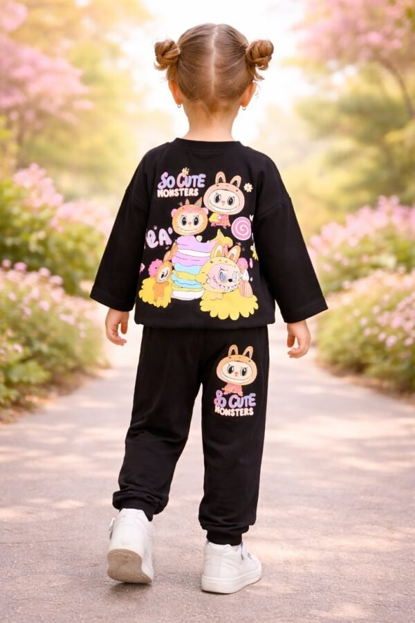 Kız Çocuk Siyah Monster Desenli Takım rahat ve hareket özgürlüğü sağlayan günlük giyim - Gorsel 4