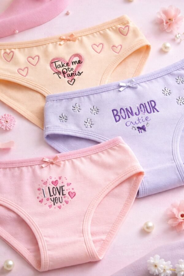 Kız Çocuk Slip Seti 3'lü Paket Baskılı 1-6 Yaş Slip Desenli rahat iç giyim - Gorsel 2