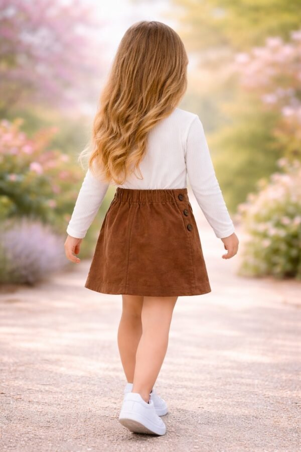 Kız Çocuk Süet Takım Uzun Kollu Beli Lastikli Düğme Detaylı, Kız Giyim, rahat ve şık - Gorsel 4