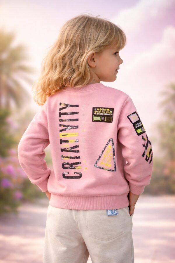Kız Çocuk Sweatshirt 3 Yaş Pudra Uzun Kol rahat ve şık çocuk giyim ürünü - Gorsel 4