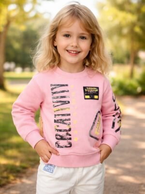 Kız Çocuk Sweatshirt 3 Yaş Pudra Uzun Kol rahat ve şık çocuk giyim ürünü