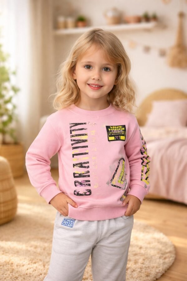 Kız Çocuk Sweatshirt 3 Yaş Pudra Uzun Kol rahat ve şık çocuk giyim ürünü - Gorsel 2