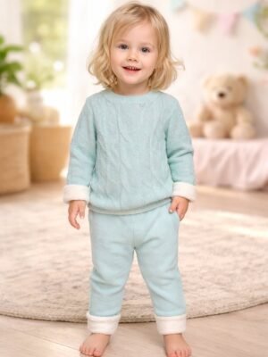 Kız Çocuk Triko Takım Yeşil 1 Yaş Kazak ve Alt Parça, Rahat ve Şık Giyim