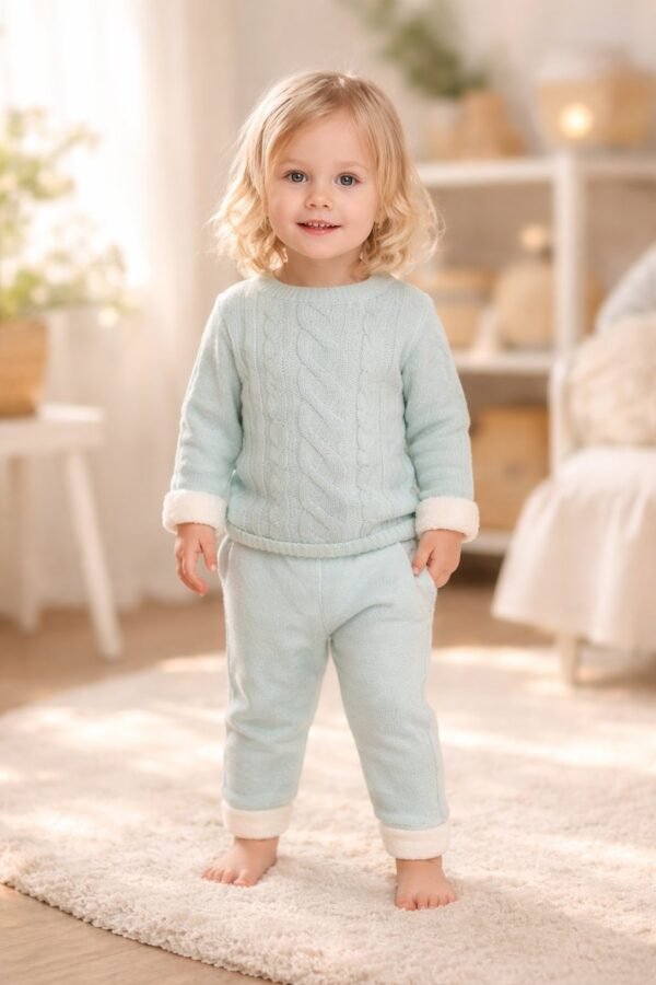 Kız Çocuk Triko Takım Yeşil 1 Yaş Kazak ve Alt Parça, Rahat ve Şık Giyim - Gorsel 2