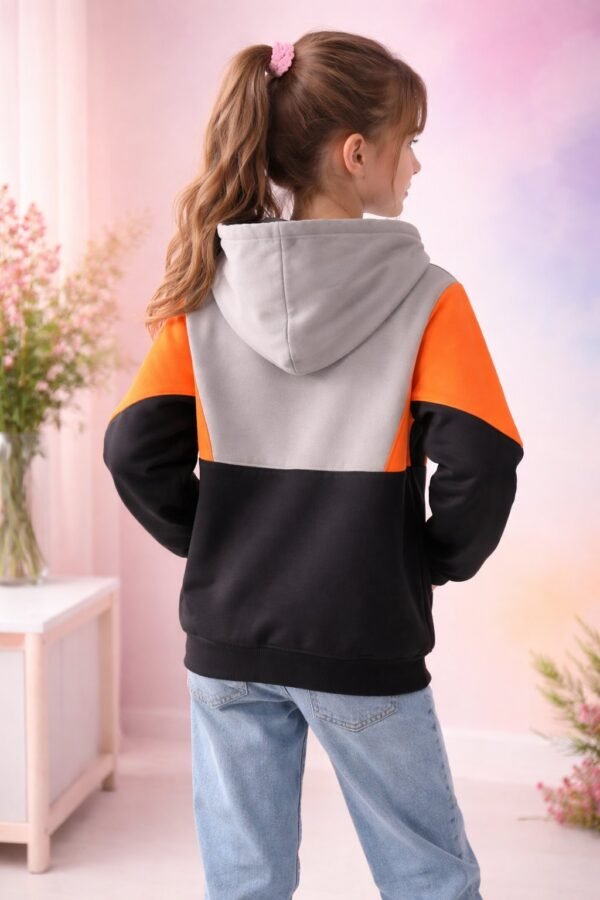 Kız Çocuk Turuncu Uzun Sweatshirt Rahat Kesim Şık Tasarım - Kız Çocuk Giyim - Gorsel 4
