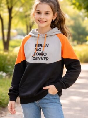 Kız Çocuk Turuncu Uzun Sweatshirt Rahat Kesim Şık Tasarım - Kız Çocuk Giyim