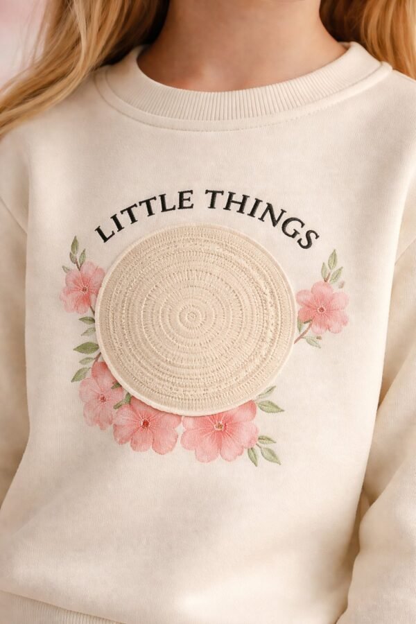 Kız Çocuk Uzun Kollu Sweatshirt Çiçek Baskılı Gri Renkli Baharlık - Gorsel 3
