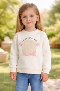 Kız Çocuk Uzun Kollu Lıttlf Thıngs Yazılı Çiçek Baskılı Sweatshirt