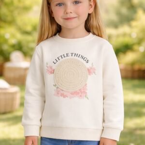 Kız Çocuk Uzun Kollu Sweatshirt Çiçek Baskılı Gri Renkli Baharlık