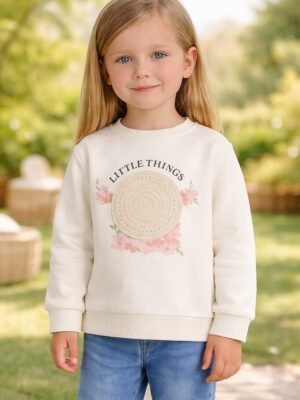 Kız Çocuk Uzun Kollu Sweatshirt Çiçek Baskılı Gri Renkli Baharlık