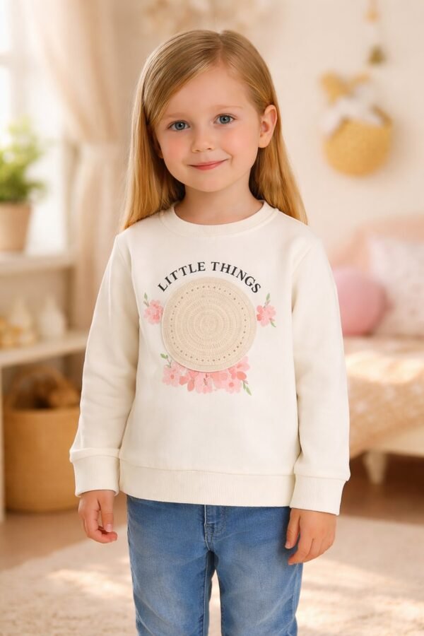 Kız Çocuk Uzun Kollu Sweatshirt Çiçek Baskılı Gri Renkli Baharlık - Gorsel 2