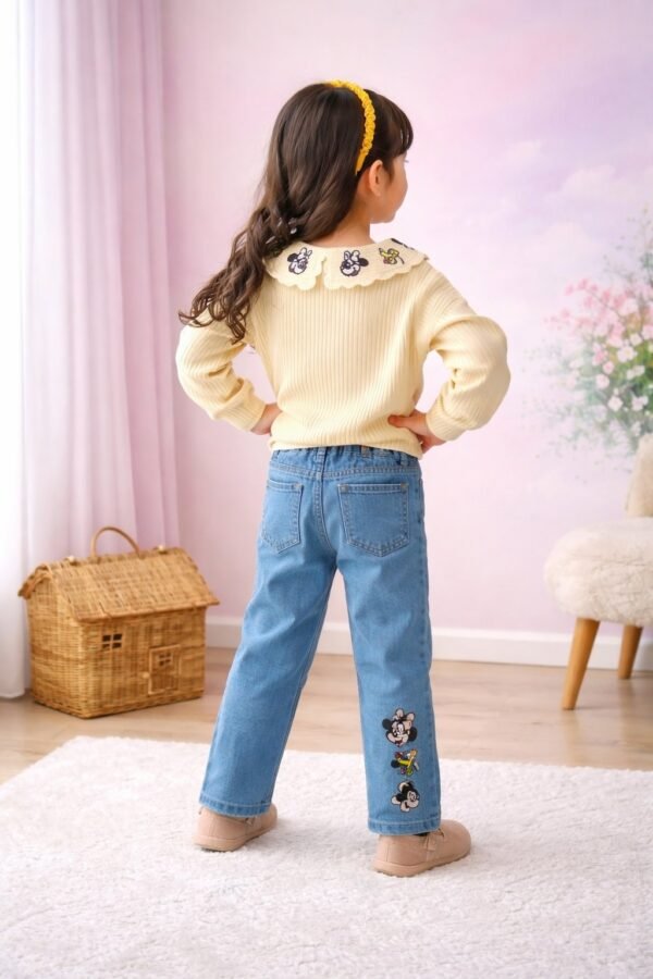 Kız Çocuk Minnie Nakışlı Uzun Kollu Kot Pantolon Takım - Rahat ve Şık Tasarım - Gorsel 3