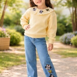 Kız Çocuk Minnie Nakışlı Uzun Kollu Kot Pantolon Takım - Rahat ve Şık Tasarım